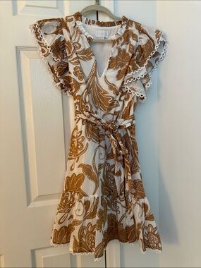 Sugarlips Cream and Brown Floral Tiered Wrap Midi Dress